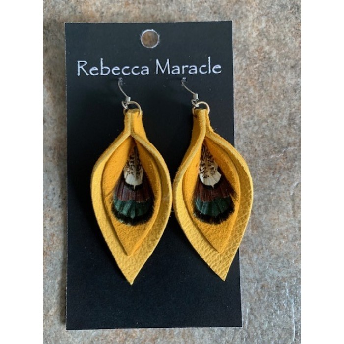 Boucles d'oreilles larmes et plumes de faisan